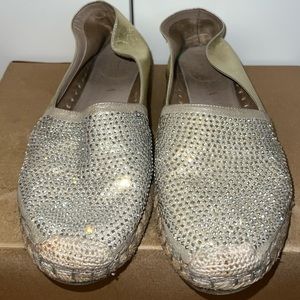 Le Silla Crystal embellished gold leather espadrilles